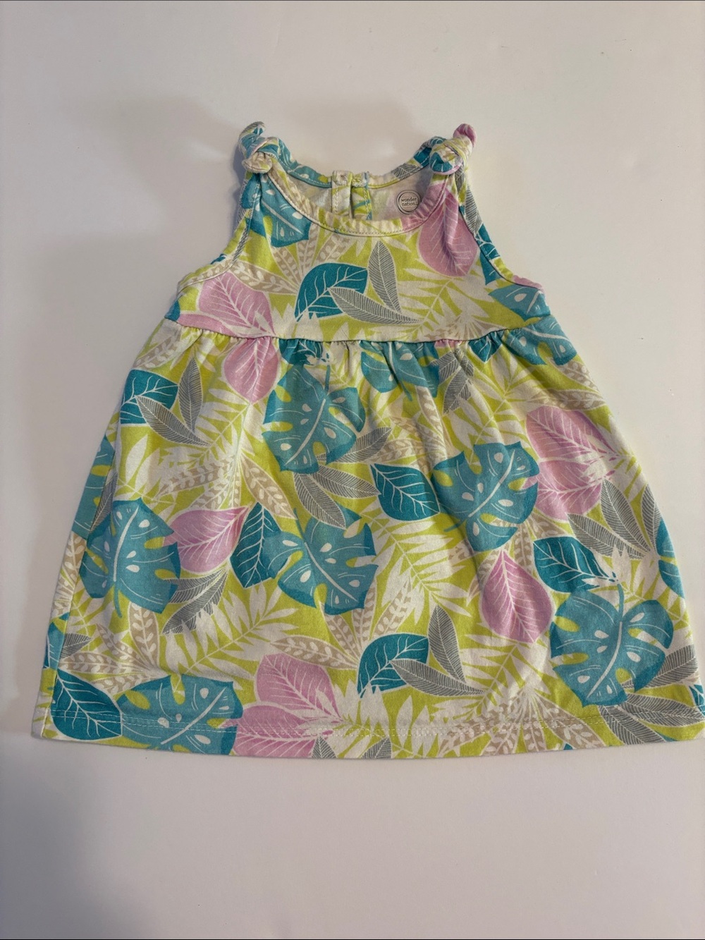 wonder nation Leaf Print Sundress in Teal, Pink & Lime